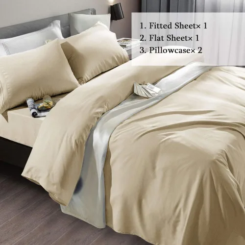 Vista 2 de SONORO KATE Juego de sábanas de cama de microfibra súper suave de 1800 hilos, sábanas egipcias de lujo que se ajustan a colchones de bolsillo Beige