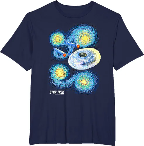 Vista 41 de Star Trek Camiseta de pintura de noche estrellada de la serie original, Negro, S