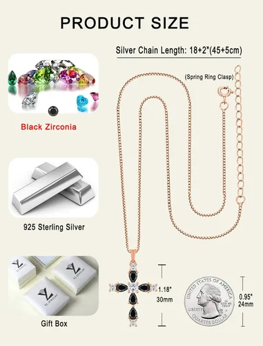 Vista 60 de YL Collar de cruz de plata de ley 925 con colgante de piedra natal religiosa para mujer