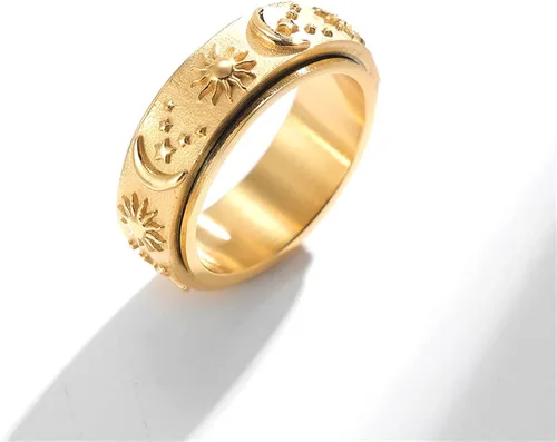 Vista 3 de Nanafast Anillo giratorio de acero inoxidable para aliviar la ansiedad y el estrés, anillo de compromiso de Horus, sol, luna, estrellas