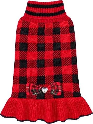 Vista 16 de KYEESE Suéteres para Perros con Agujero para la Correa Suéter Vestido Pequeño de Cuello Alto para Perros para Hembra Tejido de Lunares Cálido Ropa