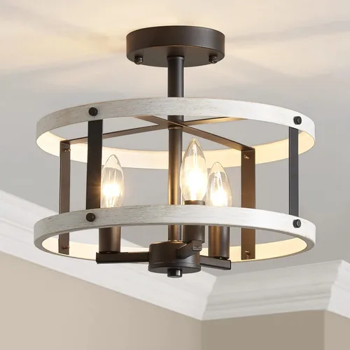 Vista 16 de AGV LIGHTING Lámpara de techo semiempotrada de granja, 3 luces cerca del techo, acabado dorado brillante y negro mate