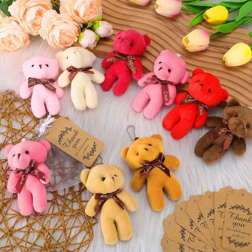 Vista 4 de Fumete 40 juegos de osos para baby shower de 4.7 pulgadas, osos pequeños a granel, osos de peluche, llavero pequeño, adornos colgantes con bolsa