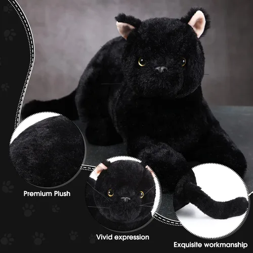 Vista 3 de Sosation - Peluche de gato de 16 pulgadas, juguete de gato negro realista de felpa suave, almohada de peluche linda, regalos lindos para niños