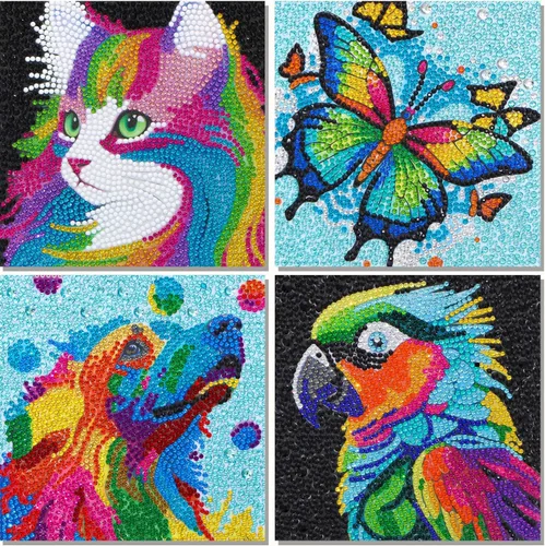 Vista 14 de Libfx Kits de arte de diamantes para niños, 4 piezas de arte de diamantes para niñas, niños, principiantes, artes y manualidades para niños de 8 a
