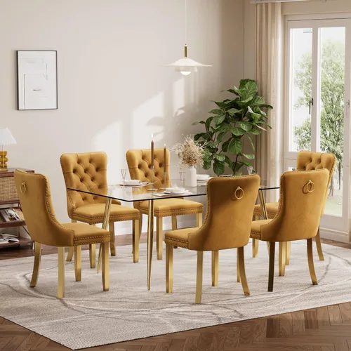 Vista 15 de Baysitone Juego de mesa de comedor de cristal de 51 pulgadas para 4, juego de 5 piezas de comedor moderno, mesa de cocina rectangular de vidrio