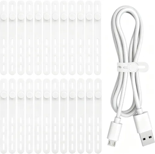 Vista 22 de Donruby 30 bridas de silicona para cables, reutilizables y lavables, con hebillas de bloqueo ajustables, correas de gestión de cables de alta
