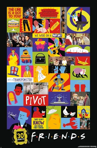 Vista 9 de Trends International Friends 30th - Póster de pared con cuadrícula, 22.4 pulgadas de largo x 14.7 pulgadas, versión enmarcada en madera de granero