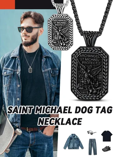 Vista 9 de FaithHeart Saint Michael Necklace, Stainless Steel18K Gold Plated St Michael the Archangel Pendant Amulet for Men Women with Gift Packaging