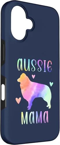 Vista 3 de iPhone 16 Aussie Mama Australian Shepherd Mom Rainbow Watercolor Case