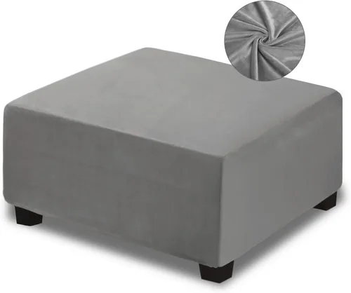 Vista 13 de NeColorLife Funda otomana cuadrada de terciopelo para otomana, funda gruesa y elástica para reposapiés (tamaño pequeño, marrón)
