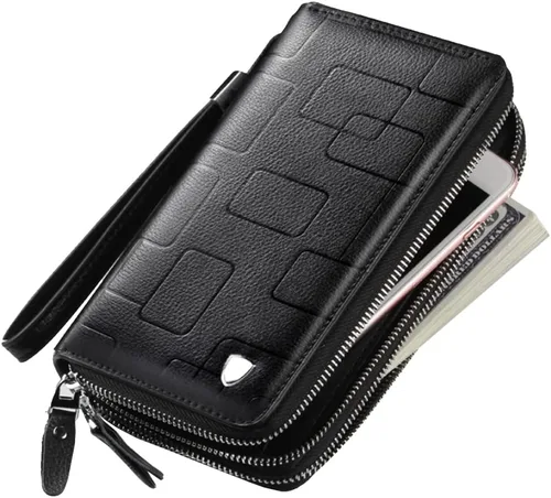 Vista 9 de KPYWZER Bolso de mano de cuero para hombre, cartera para muñeca, bolsa de muñeca