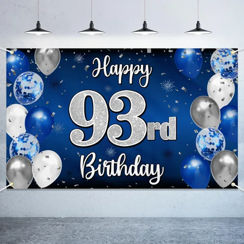 Vista 67 de Decoración de feliz cumpleaños número 100, globo azul y plateado grande cartel de fondo de cumpleaños de 100 años - Suministros para fiesta