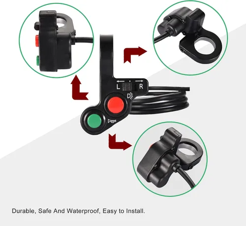 Vista 5 de Botón universal de luz y bocina GOOFIT para manubrio de 7/8 pulg. de motoneta, vehículo eléctrico o ciclomotor