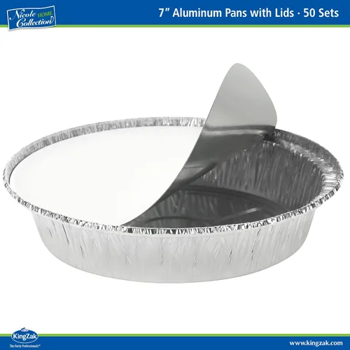 Vista 6 de Nicole Home Collection Sartenes de aluminio 7” Redondas desechables con tapas de papel de aluminio (paquete de 50) – Sartenes desechables redondas