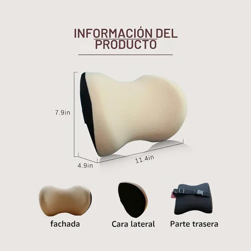Vista 2 de Almohada súper cómoda para el reposacabezas del coche, almohada para el coche para aliviar el dolor de cuello con correa ajustable, 100% espuma Beige
