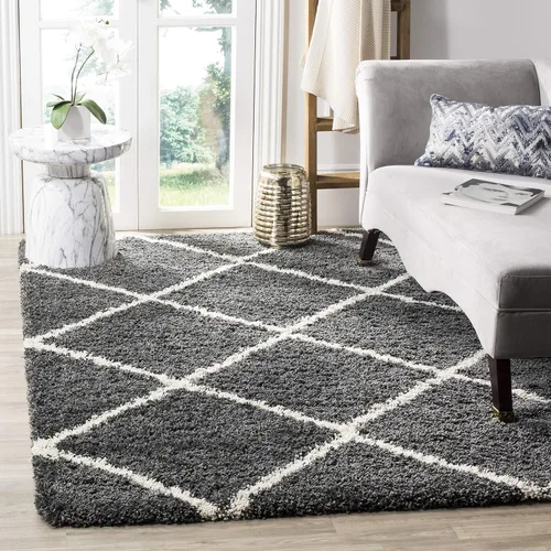 Vista 121 de SAFAVIEH Hudson Shag Collection - Alfombra decorativa de 2 x 3 pies, color beige y marfil, diseño moderno de enrejado, no desprende pelusa