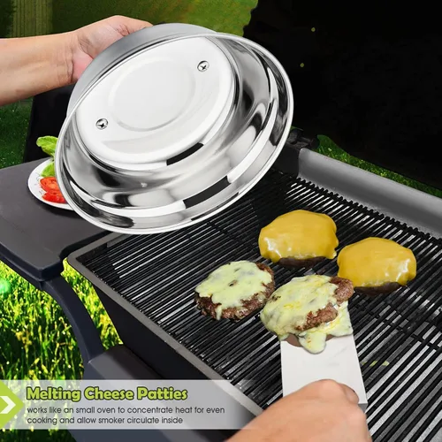 Vista 4 de HaSteeL - Juego de 3 cúpula de fusión de queso, cubiertas redondas de acero inoxidable para vaporizar, accesorios profesionales para parrilla
