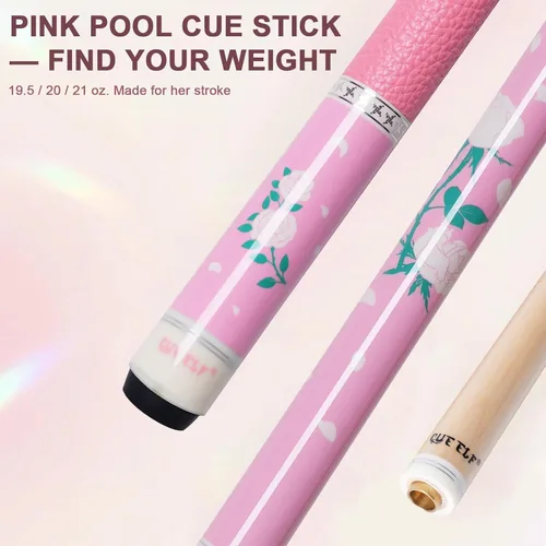 Vista 2 de CUEELF Palo de Billar Rosa de 58 Pulgadas con Mango de Arce Canadiense Palos de Billar Profesionales Regalos para Mujeres y Damas
