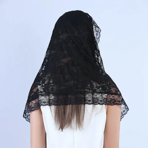 Vista 4 de Encaje Mantilla Capilla Católica Velo Cubierta de Cabeza para Iglesia Latina Mass