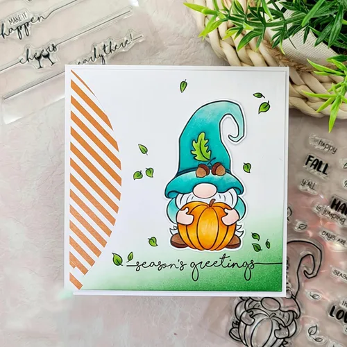 Vista 4 de Juego de sellos y troqueles transparentes de gnomo de otoño para hacer tarjetas, plantillas cortadas para álbumes de recortes, álbum de fotos, papel