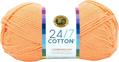 Vista 110 de Lion Brand Yarn - Hilo ligero 24/7 de algodón para tejer, hacer ganchillo y manualidades, Ámbar, paquete de 1 Light Worsted 100% Mercerized Cotton
