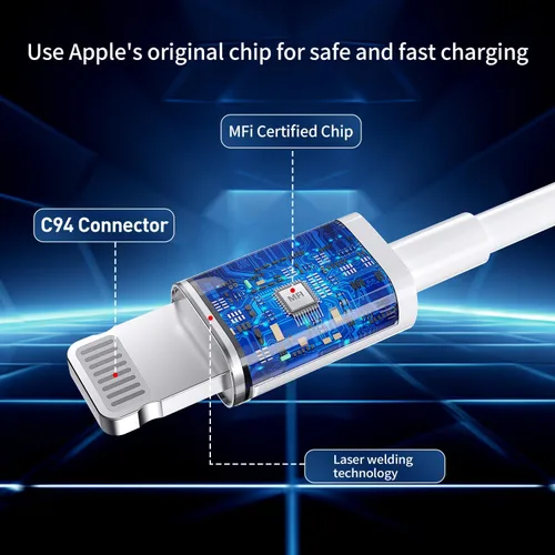 Vista 3 de Cargador de carga rápida para iPhone 14, 13, 12, 11 [certificado MFi], paquete de 3 bloques de cargador de pared USB C PD de 20W con cable USB C a