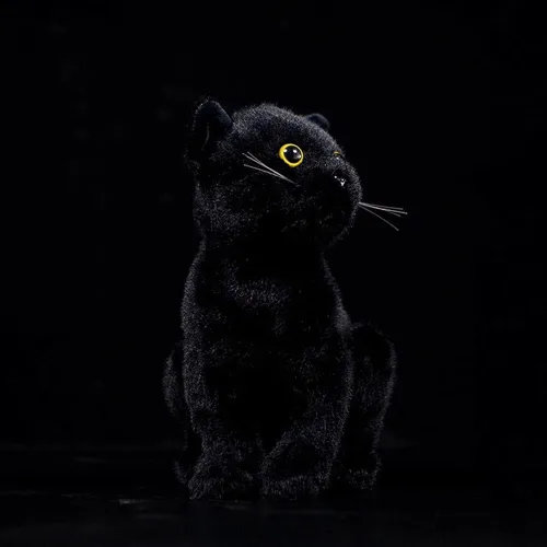 Vista 6 de Tiny Heart Juguete de peluche suave de imitación de gato negro de 9 pulgadas de largo, lindo y realista juguete de peluche de gato negro para niños