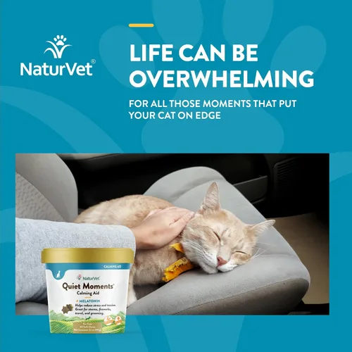 Vista 4 de NaturVet – Quiet Moments Ayuda Calmante para Gatos Plus Melatonina – 60 Masticables Suaves – Ayuda a Reducir el Estrés y Promover la Relajación
