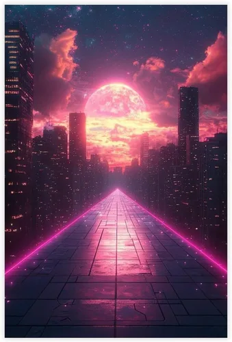Vista 9 de Retro Futurism Neon Wall Art – Synthwave Sci-Fi Cityscape – Vibrant 80s Inspired Home Décor Modern Wall Prints Abstract Geometric Minimalist Art