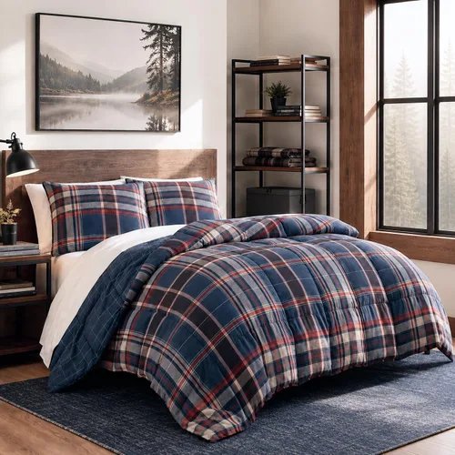 Vista 4 de Eddie Bauer - Juego de edredón tamaño King, ropa de cama reversible de plumón sintético con fundas a juego, lujoso juego de ropa de cama
