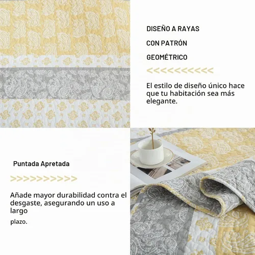 Vista 5 de Edredones Amarillos Tamaño Queen, Juego de Ropa de Cama de Algodón, Edredón Amarillo Gris Blanco, Ropa de Cama Rayada Tamaño Queen, Edredón de Lujo