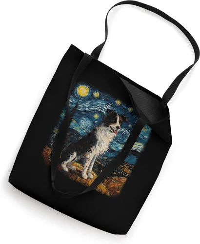 Vista 2 de Perro en la noche estrellada van gogh Border Collie Tote Bag