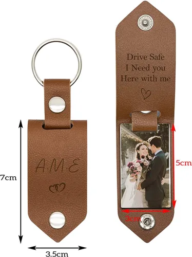 Vista 6 de Llavero de cuero personalizado grabado para hombres, papá, marido, novio, llavero de cuero con mensaje oculto