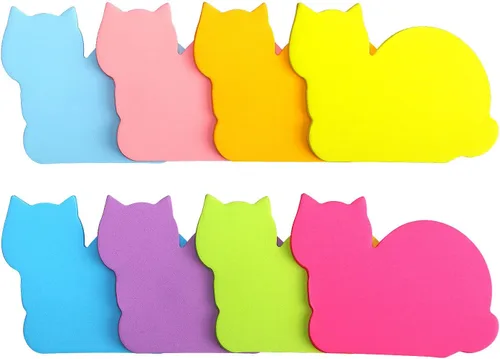 Vista 4 de Notas adhesivas lindas de gatos, bloc de notas autoadhesivas de 6 colores brillantes, 75 hojas por bloc