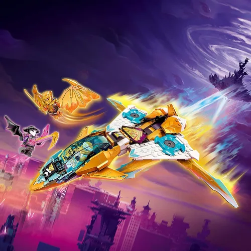 Vista 2 de LEGO NINJAGO Zane's Golden Dragon Jet 71770 - Juego de aviones de juguete, idea de regalo de cumpleaños para niños y niñas de 7 años con minifiguras