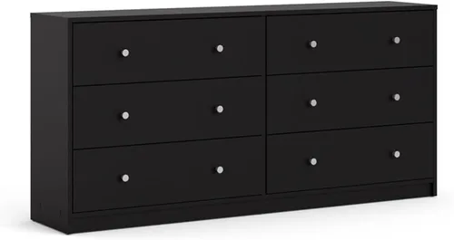 Vista 5 de Home Square Juego de muebles de dormitorio de diseño escandinavo de 4 piezas con baúl de 3 cajones, cómoda doble de 6 cajones y dos mesitas de noche