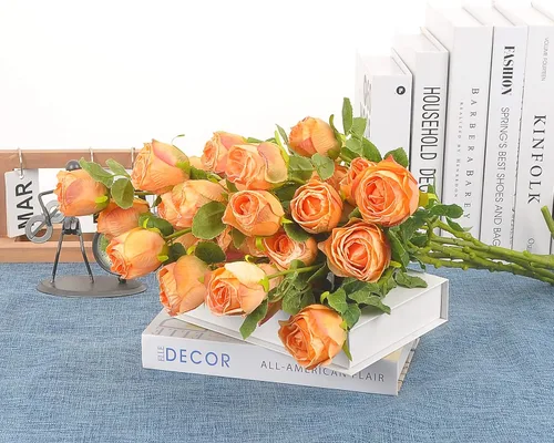 Vista 5 de 6 rosas artificiales secas de seda de tallo largo de 24 pulgadas con 5 flores para boda, ramo de novia, decoración del hogar, arreglo de centro