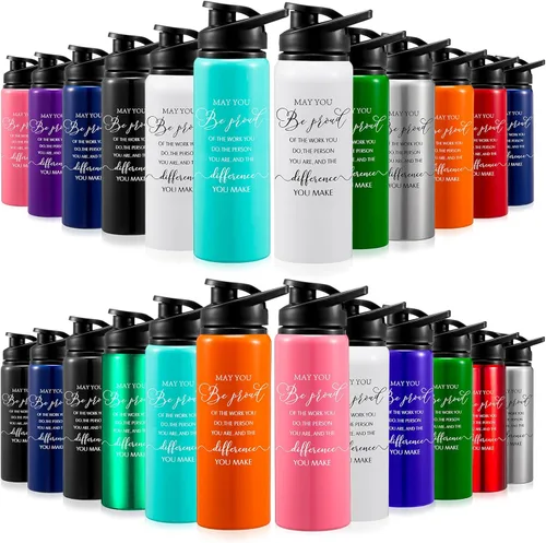 Vista 9 de Bokon Paquete de 24 botellas de agua de agradecimiento a granel, botellas de aluminio reutilizables con tapas, para empleados, maestros, compañeros
