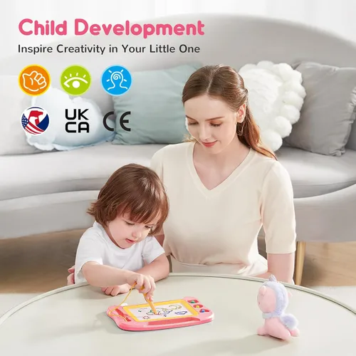 Vista 2 de SGILE Tablero magnético de dibujo para niños, juguetes para niños pequeños de 1, 2, 3, 4 años, bloc de bocetos y bocetos con 4 sellos, juguetes