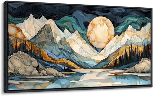 Vista 9 de JEAWA Arte de Pared en Lienzo Grande - Pintura Abstracta de 24x48 Pulgadas en Tela, Imágenes Texturizadas de Montañas como Regalos para Amigos