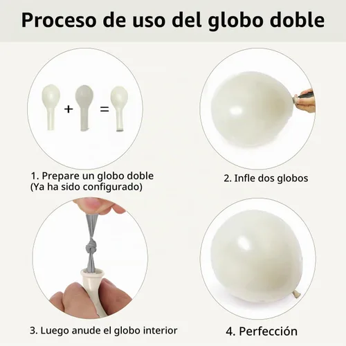Vista 3 de Kit de arco de globos negros y dorados y blancos, 129 piezas de doble relleno de perlas, arena, blanco, negro, oro cromado, con guirnalda de globos