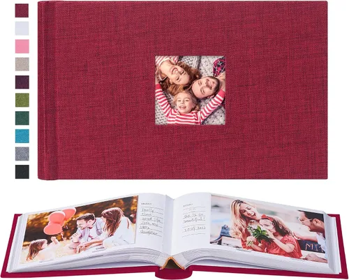 Vista 18 de Mublalbum - Pequeño álbum de fotos 4x6 con cubierta de lino y áreas de notas, libro de fotos con bolsillos verticales para boda, familia, bebé