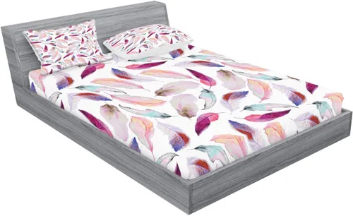 Vista 2 de Ambesonne Juego de sábanas bajeras y fundas de almohada, mezcla de motivos de plumas en románticos colores inspirados en femeninos con tema