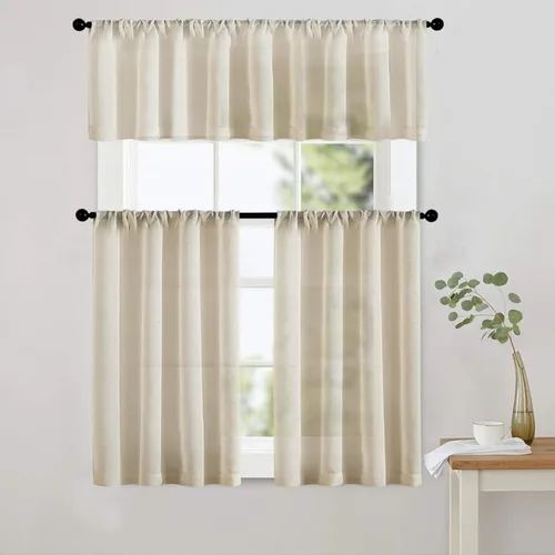 Vista 7 de MRTREES Cortinas de Niveles Transparentes Beige Cocina 36 pulgadas de Largo Cortinas Cortas de Baño Visillos Transparentes de Gasa Media Ventana
