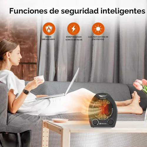 Vista 3 de Comfort Zone Calentador de Espacio Portátil Eléctrico de Ventilador Forzado con Termostato Ajustable, Sensor de Sobrecalentamiento, Interruptor