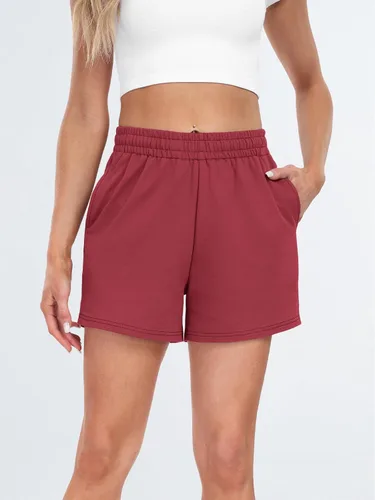 Vista 7 de AUTOMET Pantalones cortos deportivos para mujer, estilo casual, con cordón, cómodos, elásticos, de cintura alta, con bolsillos