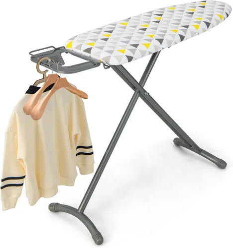 Vista 9 de COSTWAY Tabla de planchar de tamaño matrimonial, soporte de hierro plegable con cubierta de tabla de planchar adicional, altura ajustable de 7