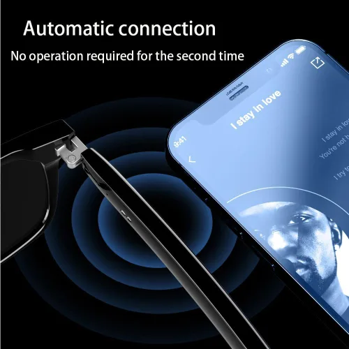 Vista 2 de Lentes de audio inteligentes, lentes de sol inteligentes con auriculares inalámbricos, altavoz, lente polarizada, control táctil, música de oído