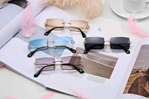 Vista 6 de Gafas de sol rectangulares para hombresmujeres, gafas de sol pequeñas sin montura cuadrada